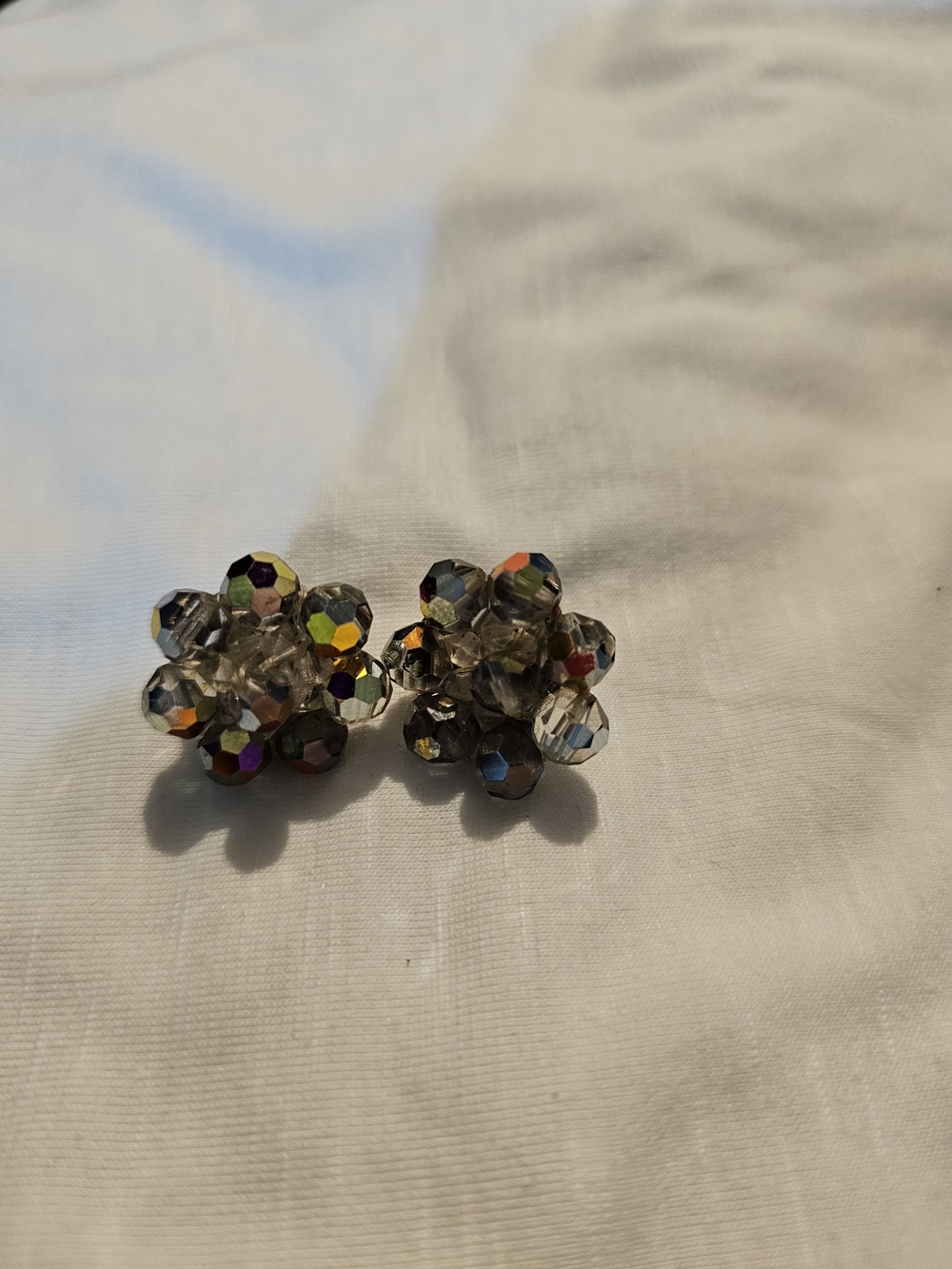 Iridescent Cluster Stud Earrings - Multicolor Crystal Accents